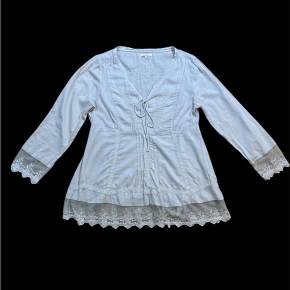 Sundance Tops - Sundance Ivory Lace Embroidery Tunic Blouse Shirt Long Sleeve 100% Cotton Size S